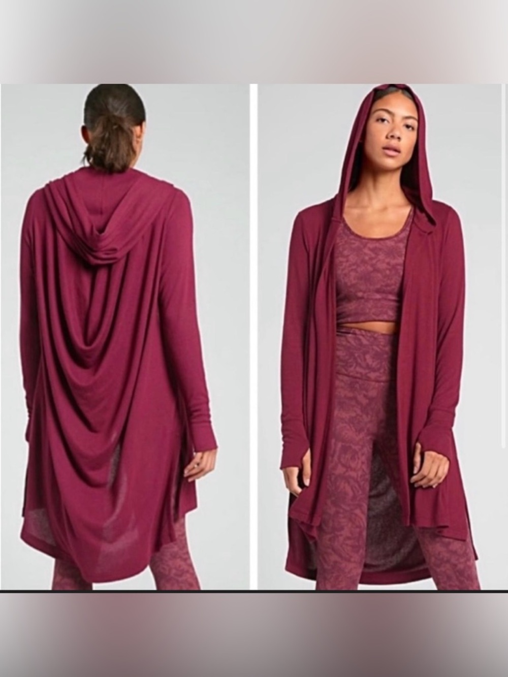 Athleta Red Burgundy Hoodie Cardigan Harmony Wrap Women size XL Activewear Comfy